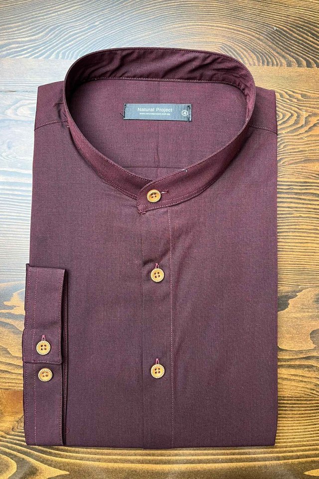 Burgundy Mandarin Collar Half Sleeve Shirt 